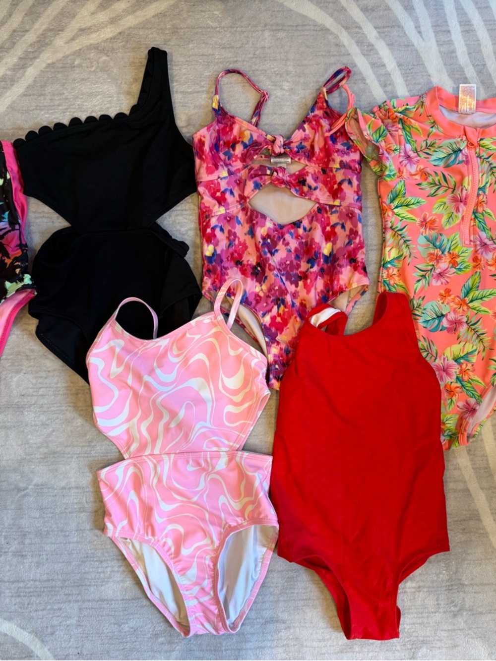 6 Girls One Piece Swimsuits - size M 8-10